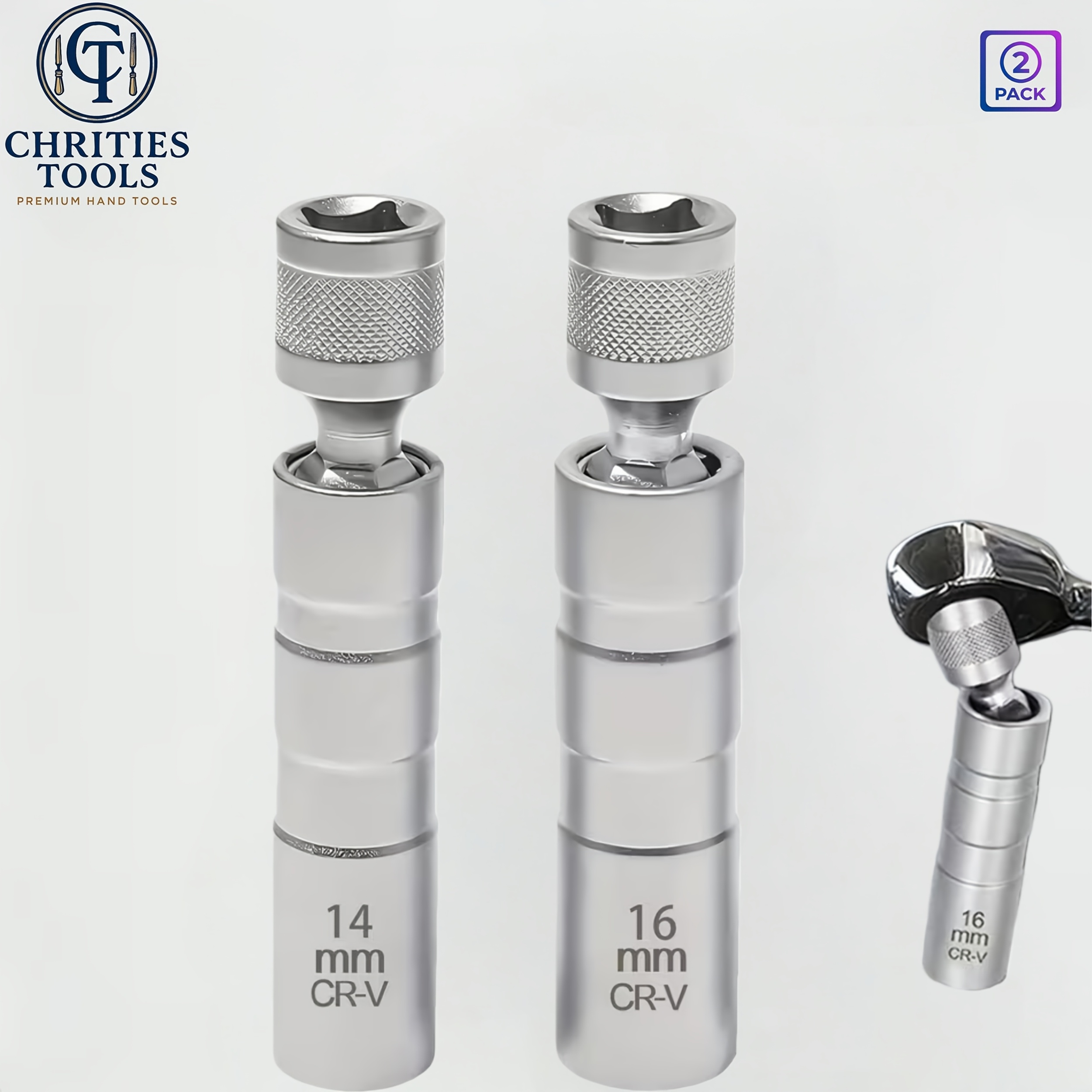 E-shop Chrities Tools 2-tlg. 14mm 16mm Magnetischer Zündkerzensteckschlüssel-Set mit 3/8-Zoll 12-Punkt Drehsteckschlüssel-Kit