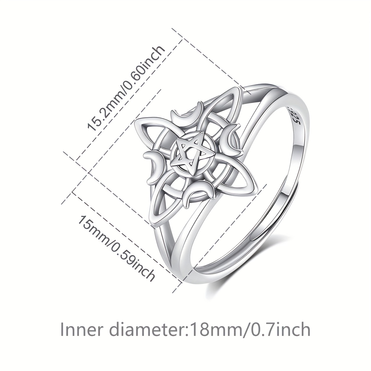 Vintage Style Sterling Silver Witches' Star Ring Adjustable Band