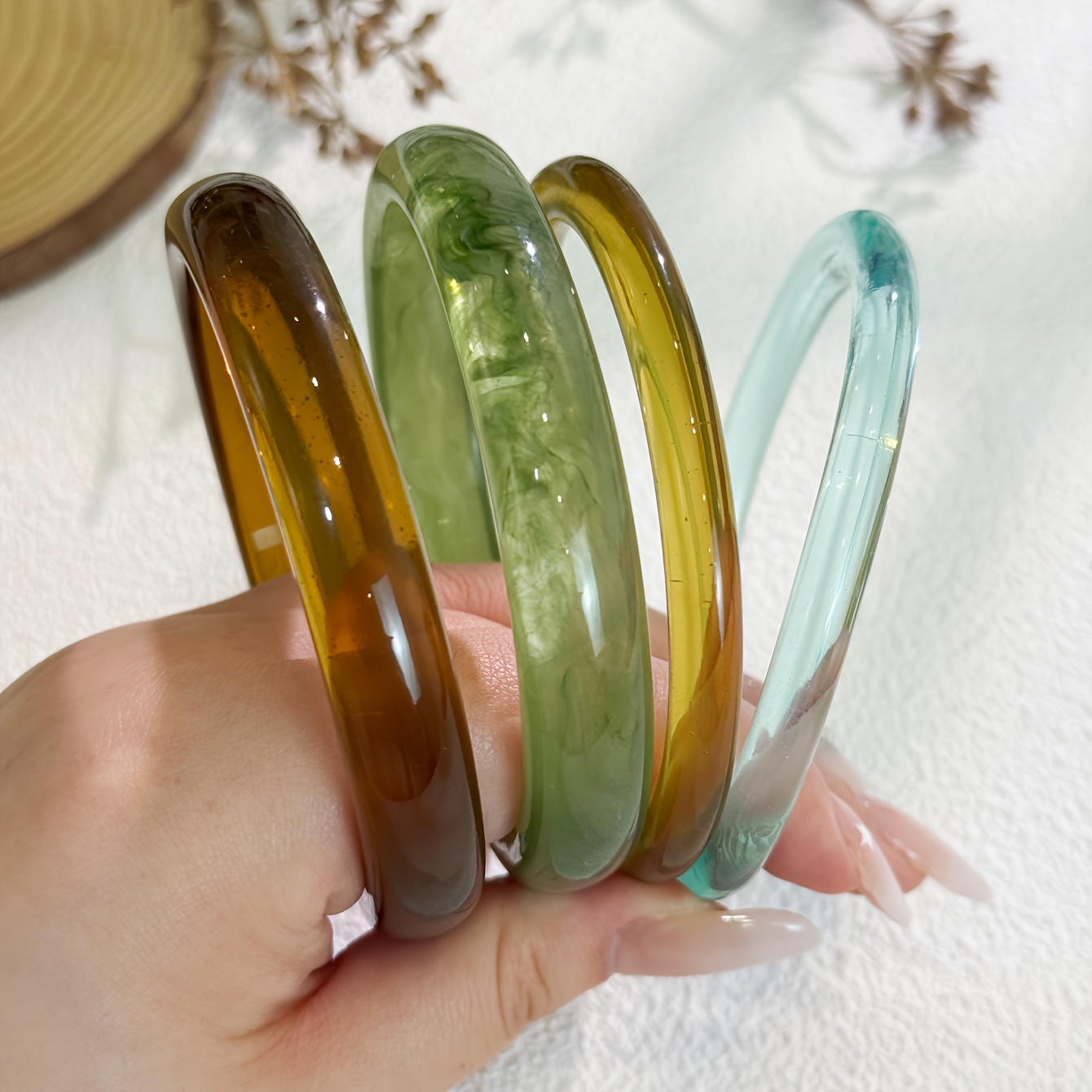 4pc Minimalist Resin Bracelet Set, Vintage Marbled Style