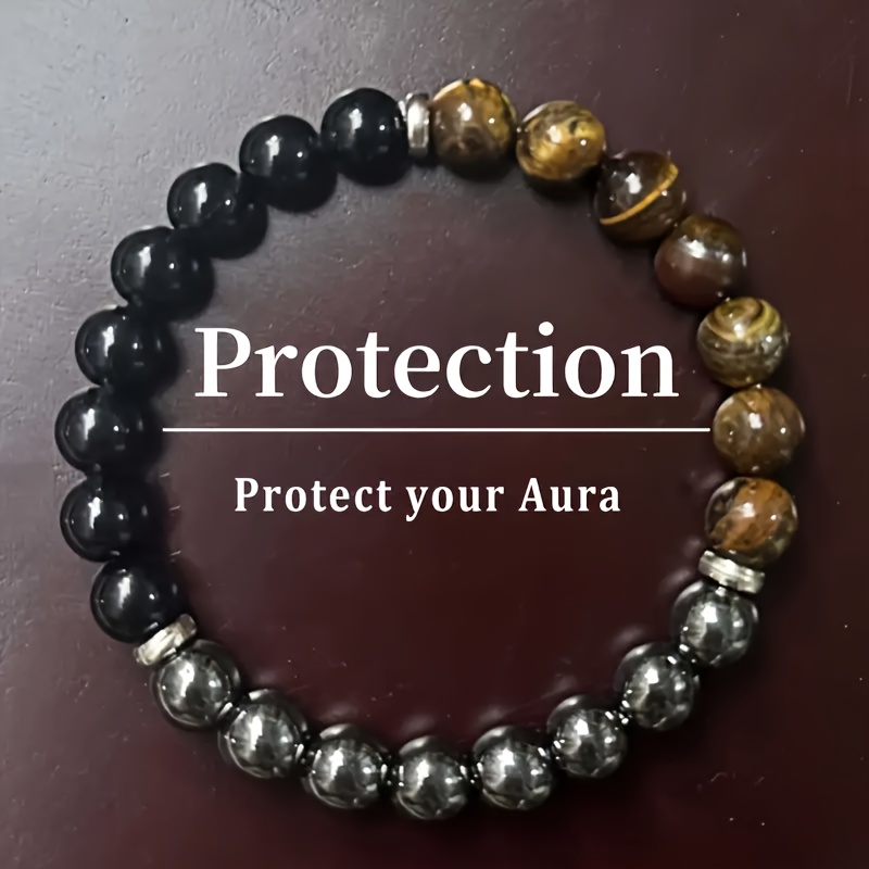 9-Piece 8mm Natural Stone and Glass Beaded Layered Boho Bracelet for Men