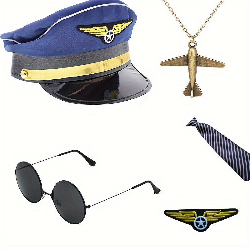 Captain Pilot Hat - Captain Pilot Hat In Dark Blue With Golden Emblem For  Costume