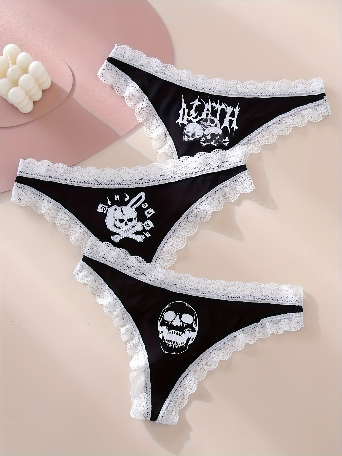 Gothic Punk Style Boyshort Panty Skull Print Color Block - Temu