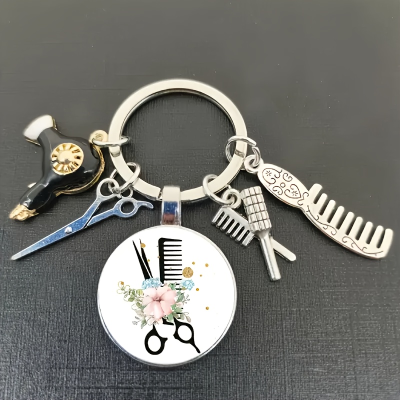 Image of 1pc Chic Barber Shop Charm Keychain With Scissors, Comb And Hair Dryer Pendant - Fashion Keychain For Car Keys And Backpacks, Ideal Gift For Barbers And , Barber Additions