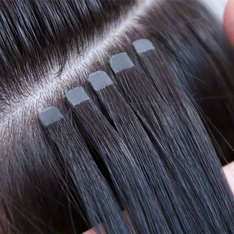 mini tape in human hair extensions double side invisible seamless tape in hair 10pcs set natural straight   blonde 12 24 inches details 0