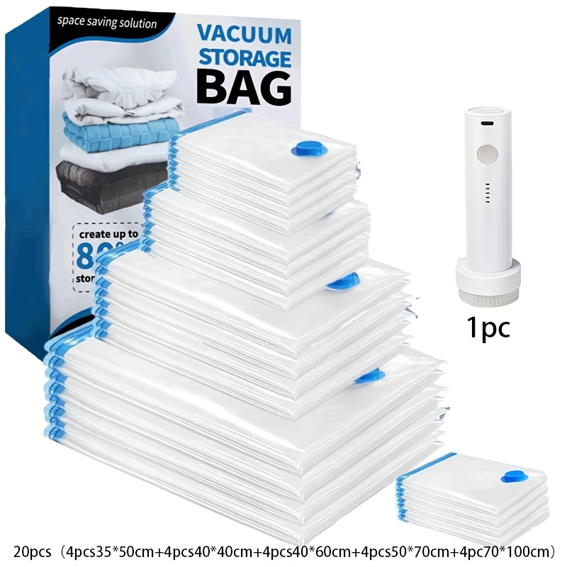 TEMU 20pcs (4pcs 35x50cm, 4pcs 40x40cm, 4pcs 40x60cm, 4pcs 50x70cm, 4pcs 70x100cm) And 1pc Electric Pump, Vacuum Storage Bags, Vacuum Compression