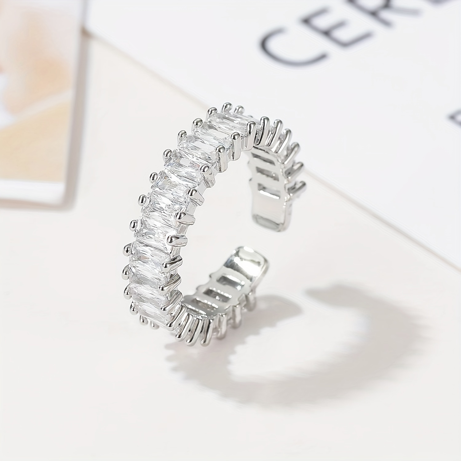 Adjustable CZ Open Ring Pink Stones Golden Band Women's Wedding Accessory
