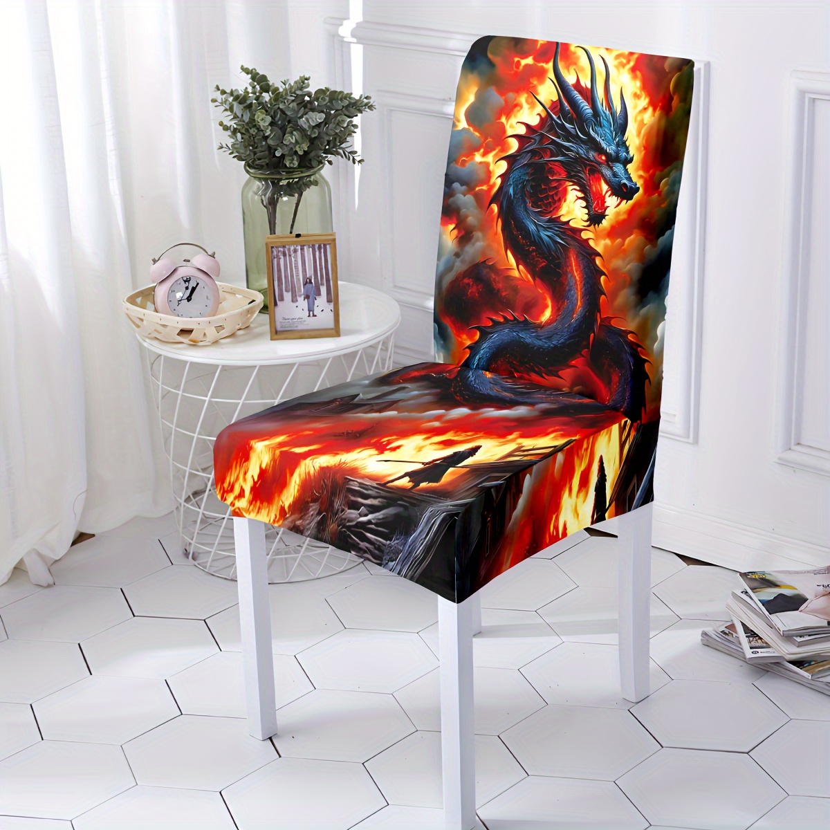 

Open, 4/6pcs Style Pattern Chair Covers , Soft Fabric, Stain Resistant And Washable, Reusable, Suitable For Home Decoration, Party Decoration, Guest Dining Room Decoration, Holiday Decoration