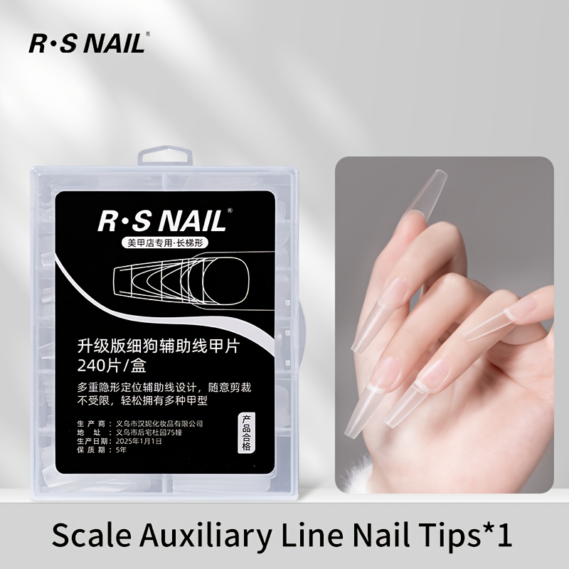 240pcs Graduated Auxiliary Lines Nail Tips Full And Semi-application Nail Extension Stickers, Trimmable Into Nail Shapes