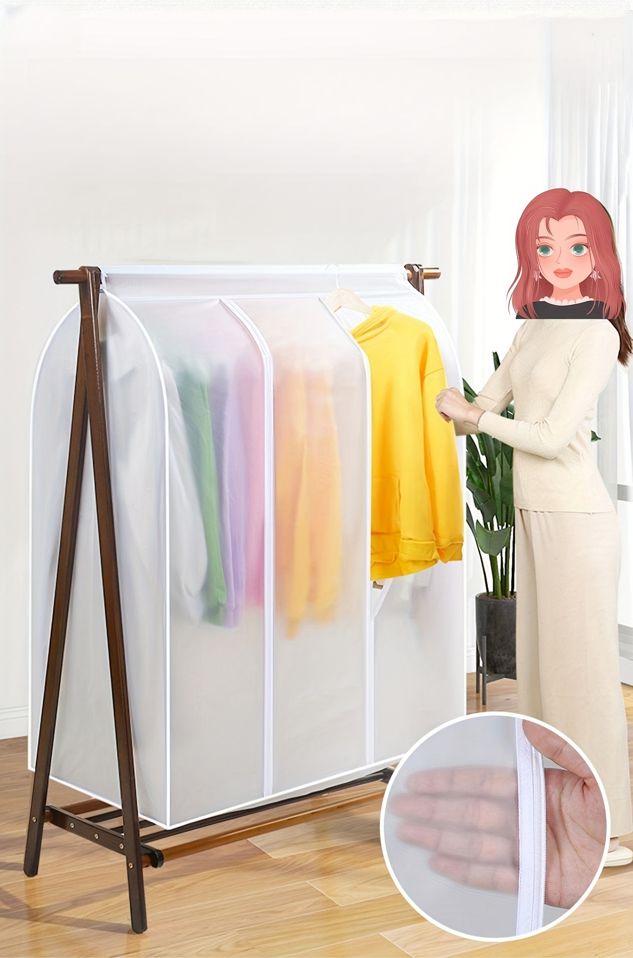 extra large garment dust cover with full zipper 19 6 x39 9 x47 2 semi transparent moisture proof wardrobe organizer details 1