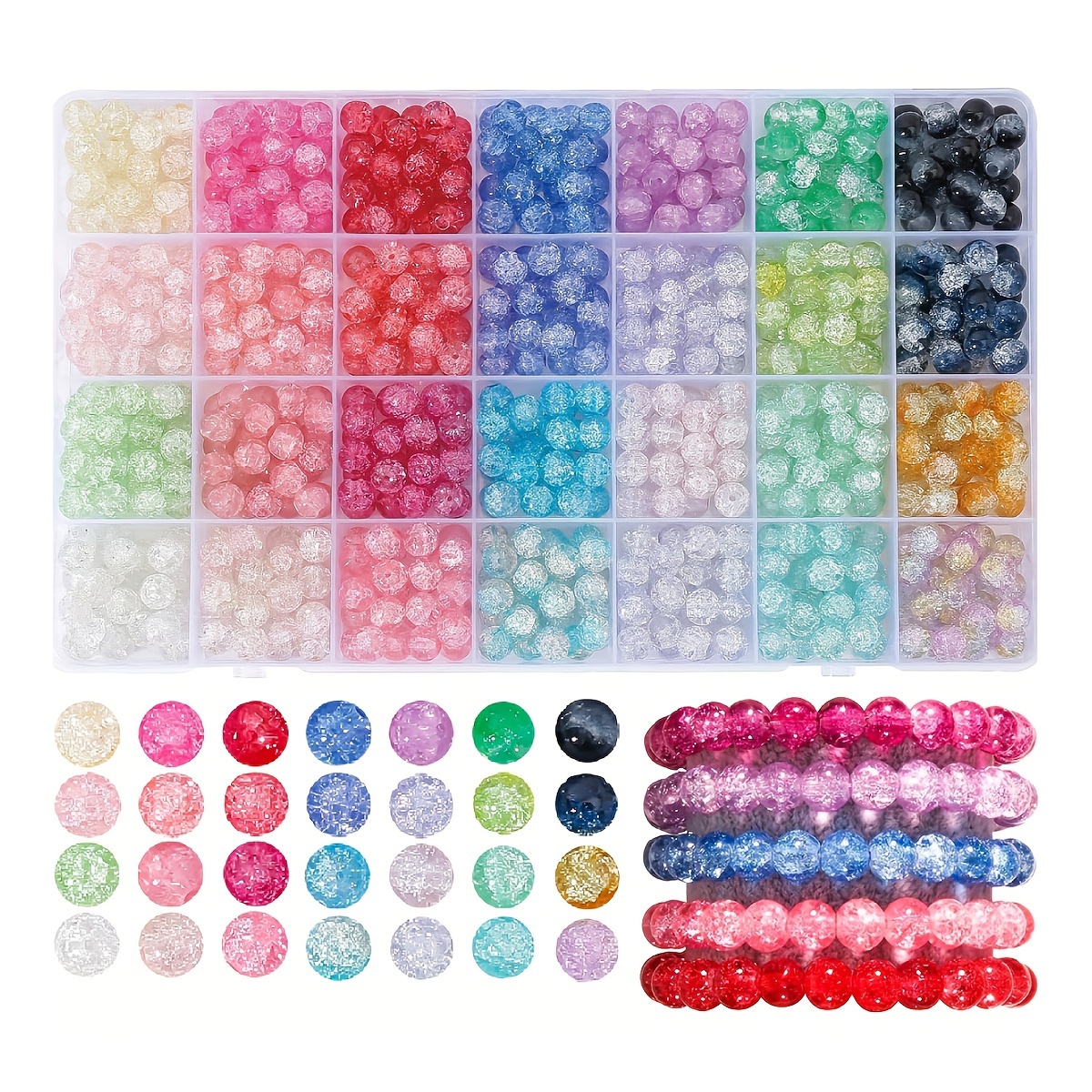 

560pcs 8mm Crackled Glass Beads Assorted Kit, Gradient Colors Round Beads For Diy Jewelry Making, Bracelet, Necklace Accessories, With Box - Party Style Glass Beading Supplies