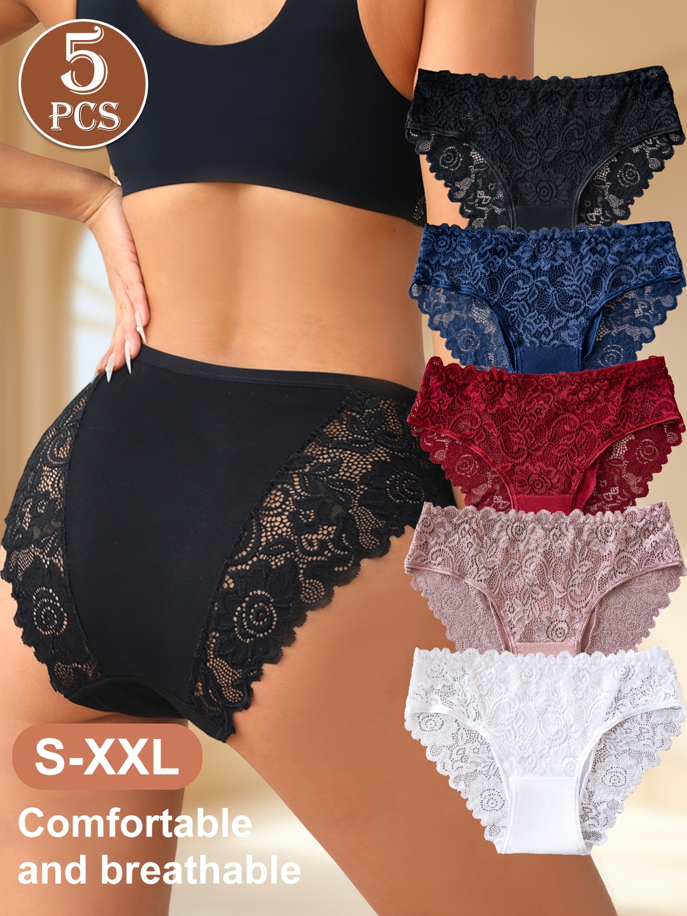 5pcs high quality womens panties     floral lace comfortable briefs delicate   xxl comfortable underwear   stylish lingerie feminine design   soft fabric floral undergarments lace underwear casual
