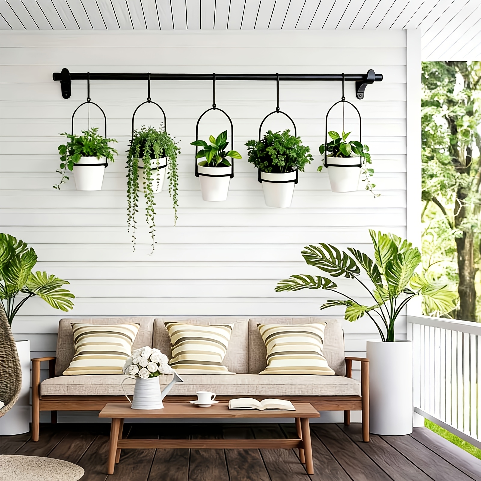 TEMU Un ensemble de supports de panier de fleurs rétractables et coulissants. Rack avec 5 pots de fleurs - Largeur réglable (13.3"-48.8") Cadre en