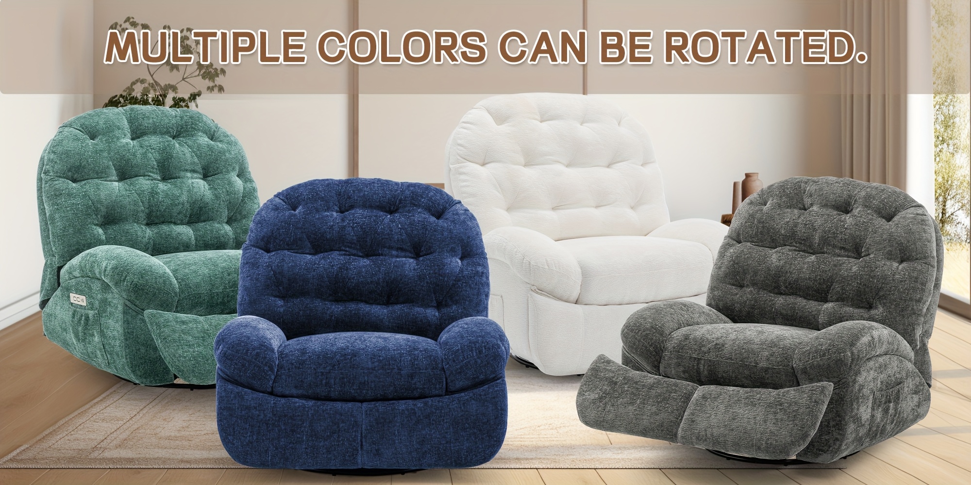 Large Swivel Recliner, Adult Rocking Electric Recliner, Electric Recliner, Comfortable Soft-shell Recliner, with USB Port And Living Room Storage Space, Chenille Fabric, Free Shipping