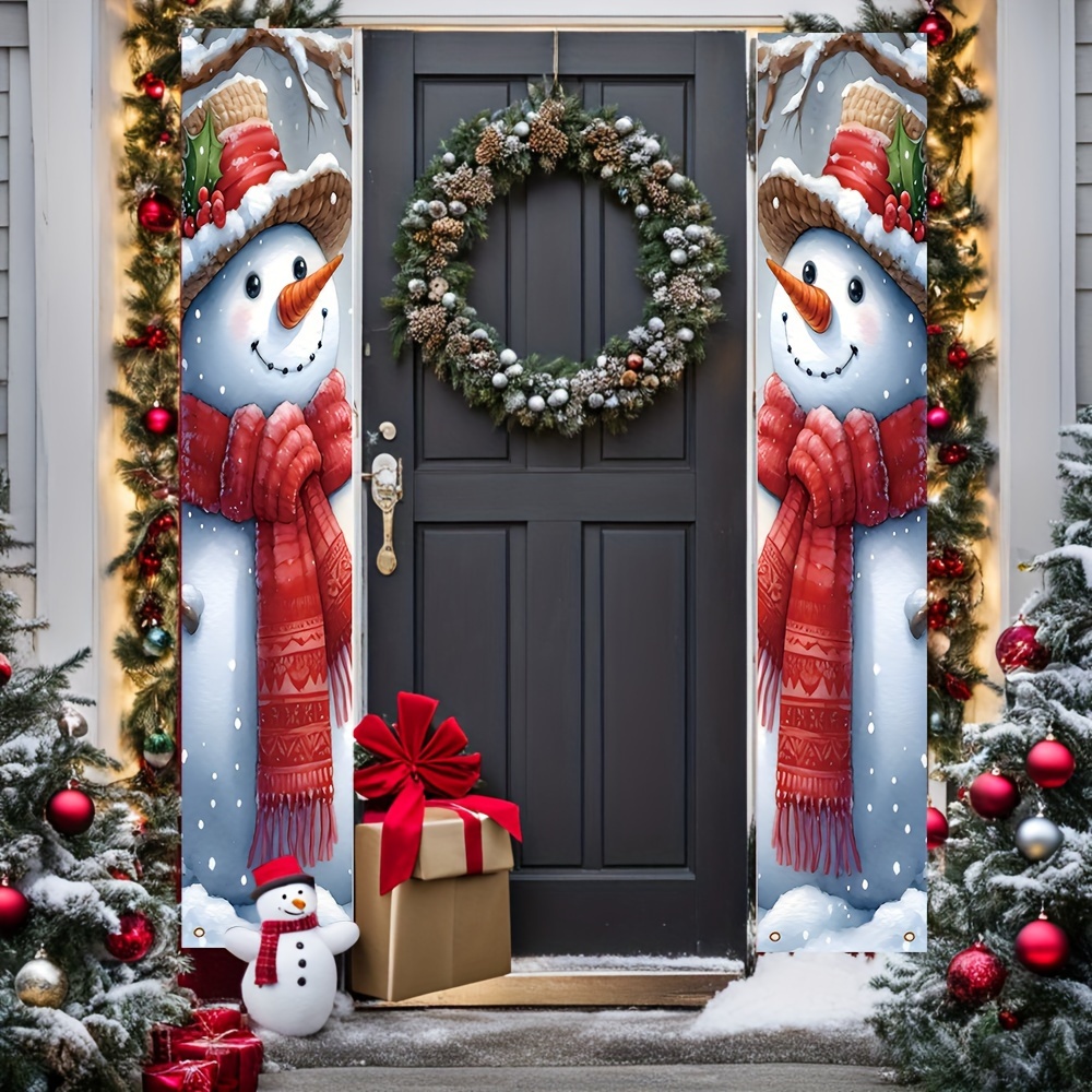 

Christmas Snowman Couplet Banner - 1 Pair, Polyester, Perfect For Indoor & Outdoor Decor, Porch And Wall Signs For Holiday Celebrations