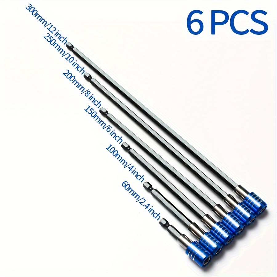 

6pcs Weiligu Drill Extension Set - Automatic Locking, Metal Construction, 2"-12" Sizes Included