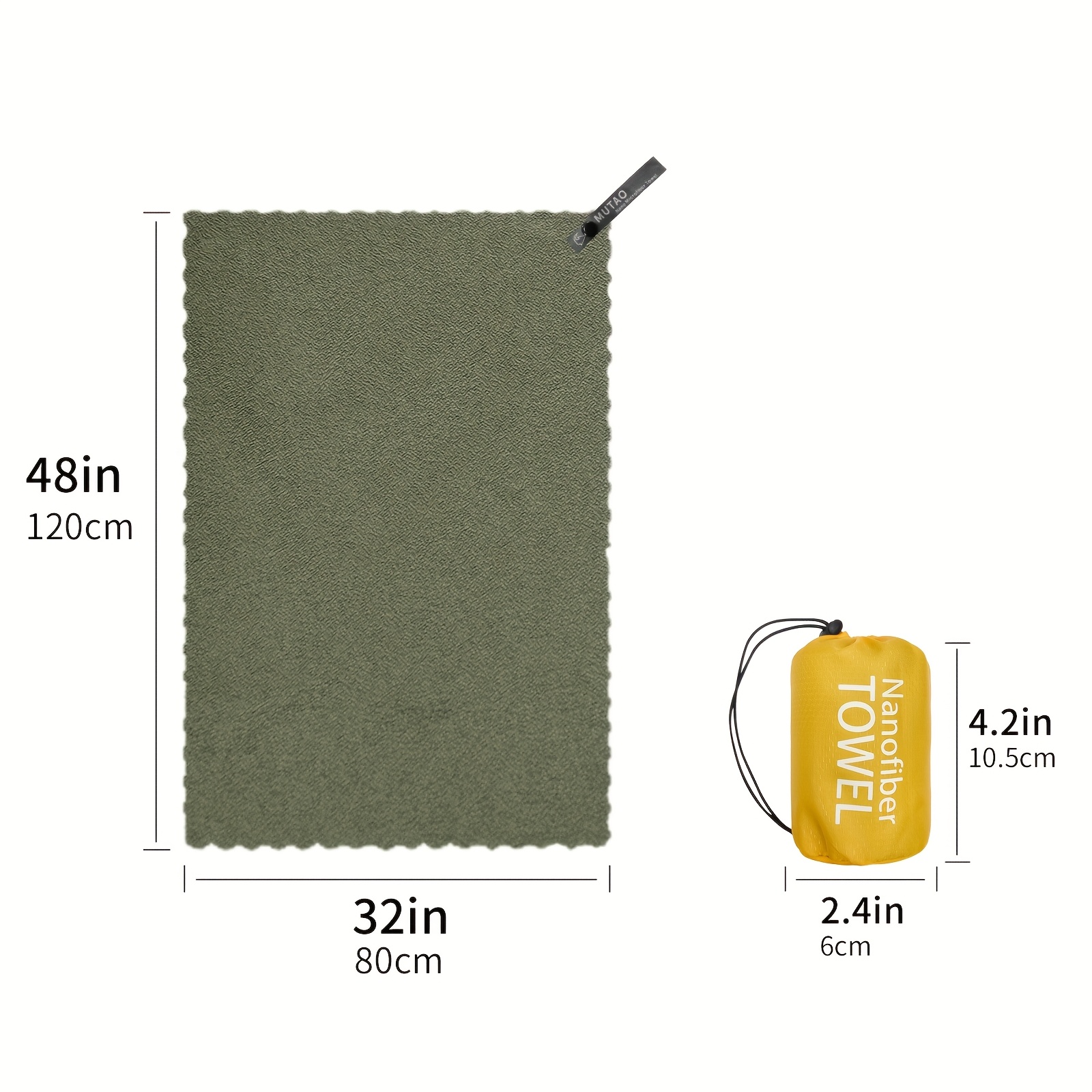 TEMU 1pc Mutao Nano Cooling Towel With Portable Bag - Quick-dry, Water Absorbent, Compact & Lightweight Microfiber Towel For Camping, Gym, Swimming,