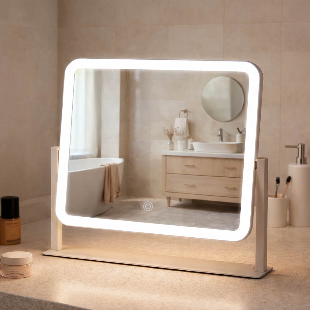 TEMU Lighted Makeup Mirror 9.85"x11.81", Vanity Mirror With Light, 3 Color Led Lighting , Smart Touch Control & 360° Rotation, Tabletop Makeup Mirror