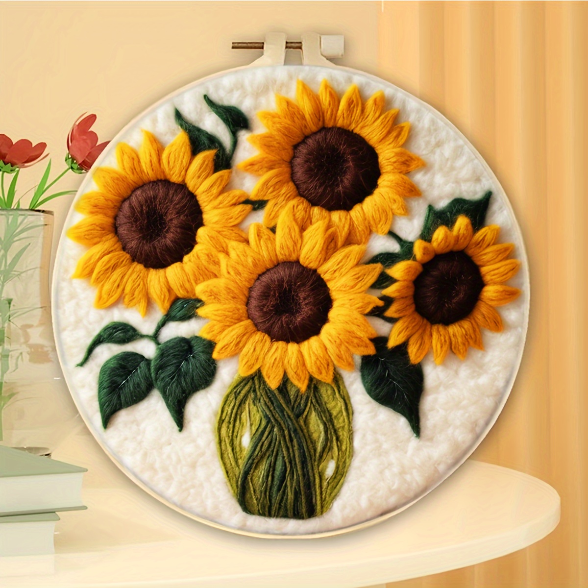 

1pc Sunflowers Pattern Needle Felt Kits Flowers Diy Felt Painting Kit For Beginners Adults Needle Felt Set Diy Crafts With Embroidery Frame 20x20cm/7.87x7.87inch