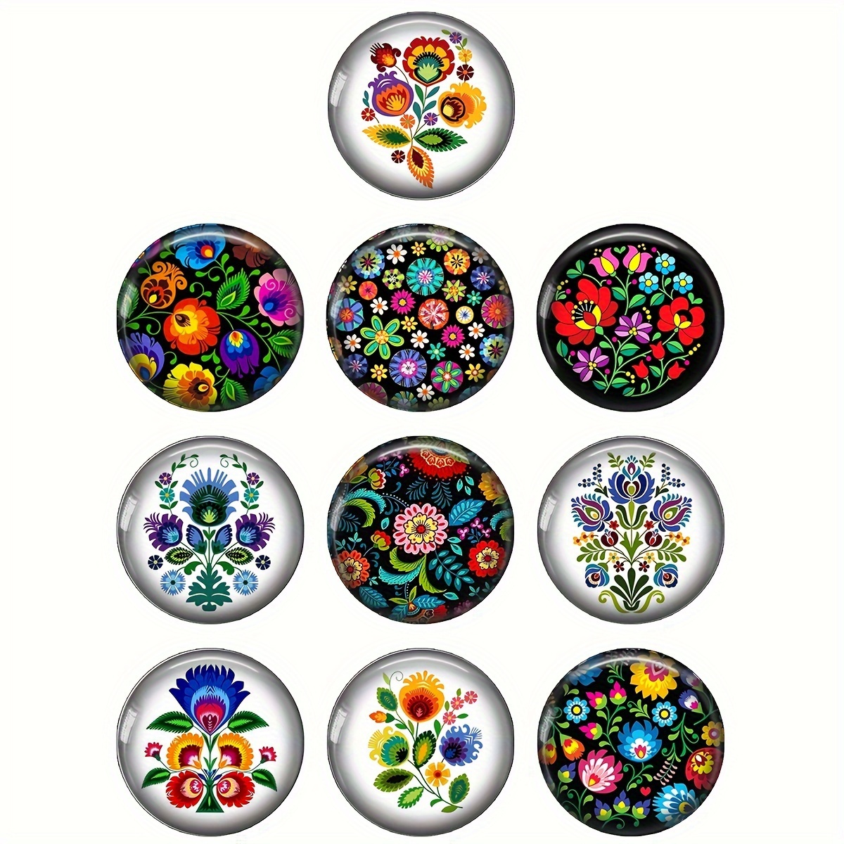 

OMGALA Cabochons en verre d'art populaire polonais 10pcs - Pièces et accessoires de fabrication de bijoux à dos plat imprimé floral rond, 20mm/25mm Mix