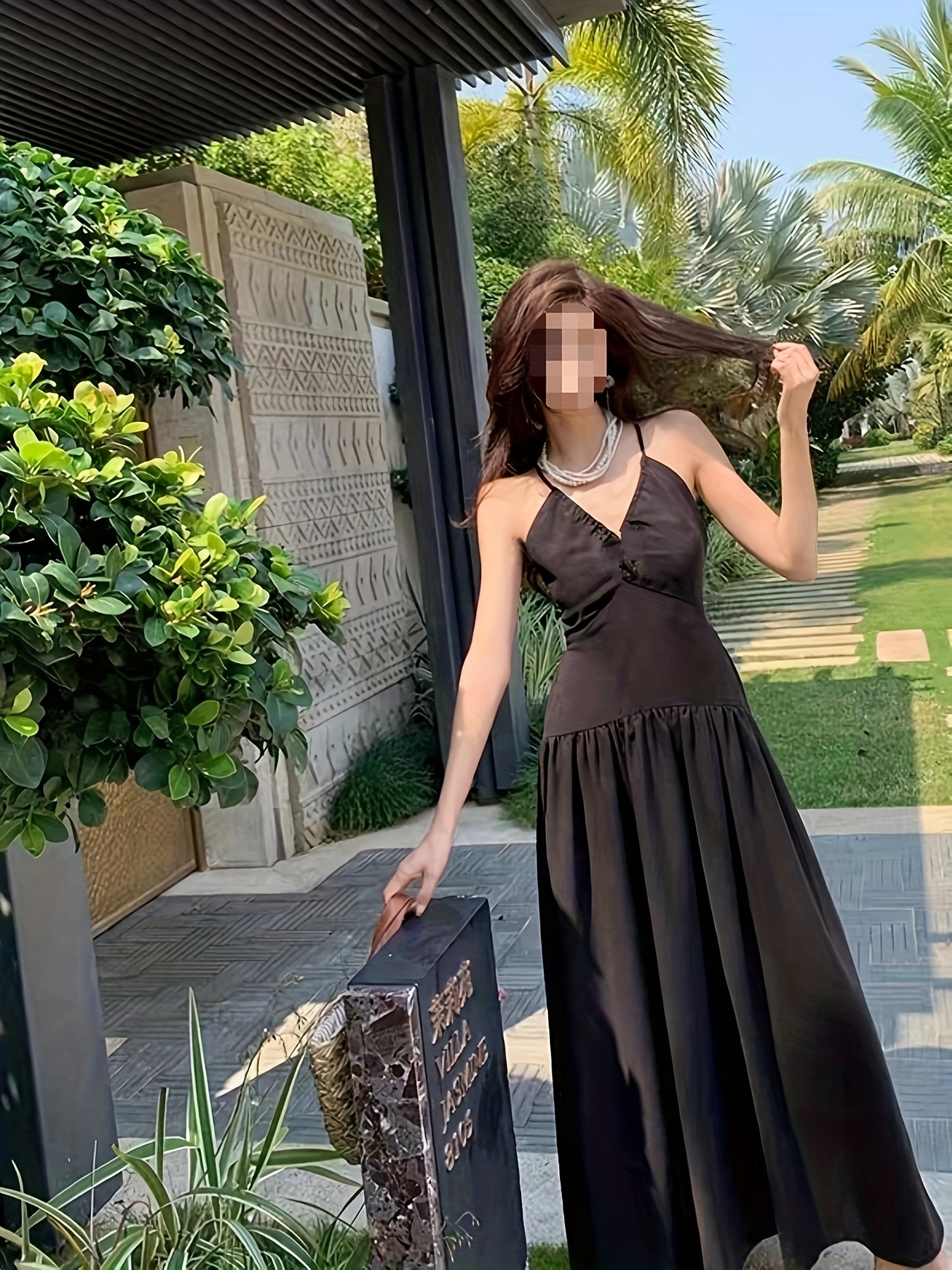 black dress for beach vacation womens suspender backless dress high end Product Information and Care