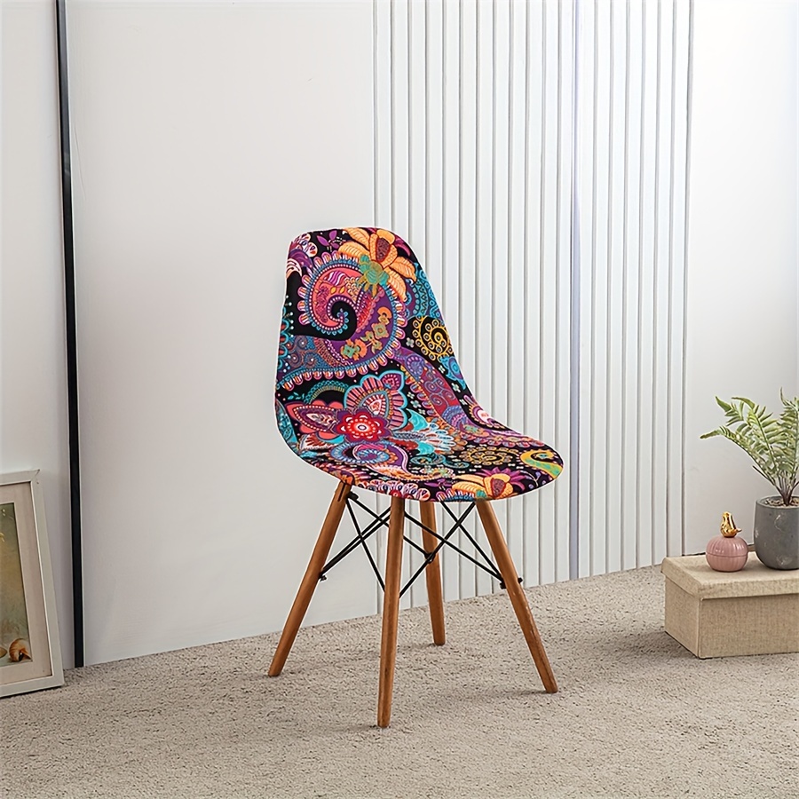 Image of 1pc Bohemian-style Stretchable Shell Chair Cover With Vibrant Floral & Paisley Print - Elastic, Anti- Polyester Blend Slipcover For Chairs, Machine Washable, Perfect For Home Decor