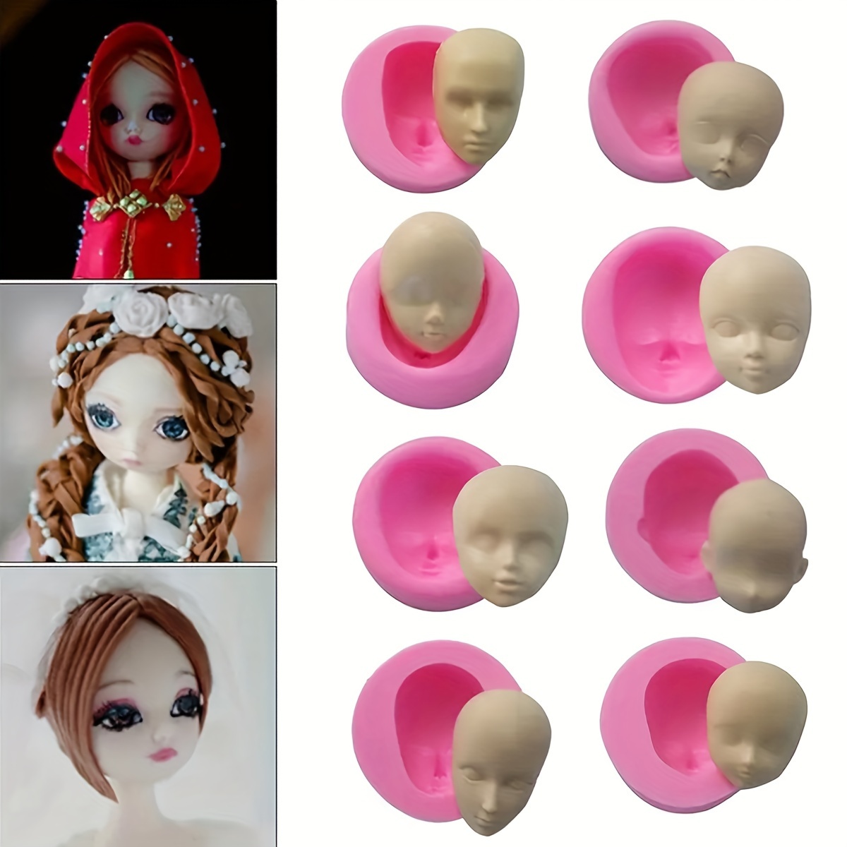 

8-piece Silicone Doll Face Molds For Diy Clay, Fondant, And Crafting, Lead-free Handmade Doll Face Casting Molds For Polymer Clay, Sugarcraft, And Bjd Doll Making