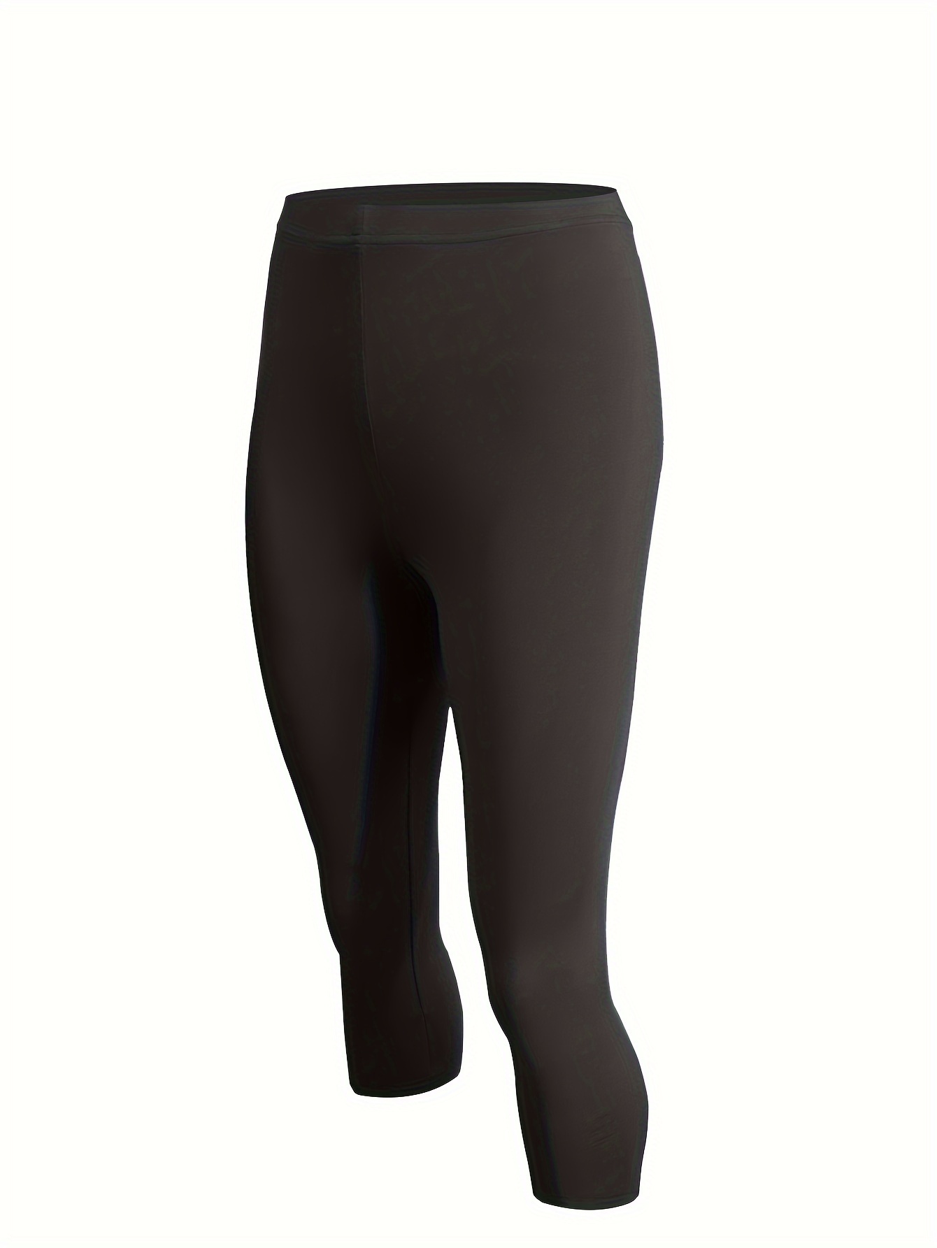 Plus Size Women's High-Waisted Yoga Leggings - Quick-Dry Stretchy 7/8 Capri Pants for Summer, Tight-Fit Workout & Casual Wear, Solid Color, Machine Washable, Yoga Pants, Semitransparent Fabric, Highelastic Material