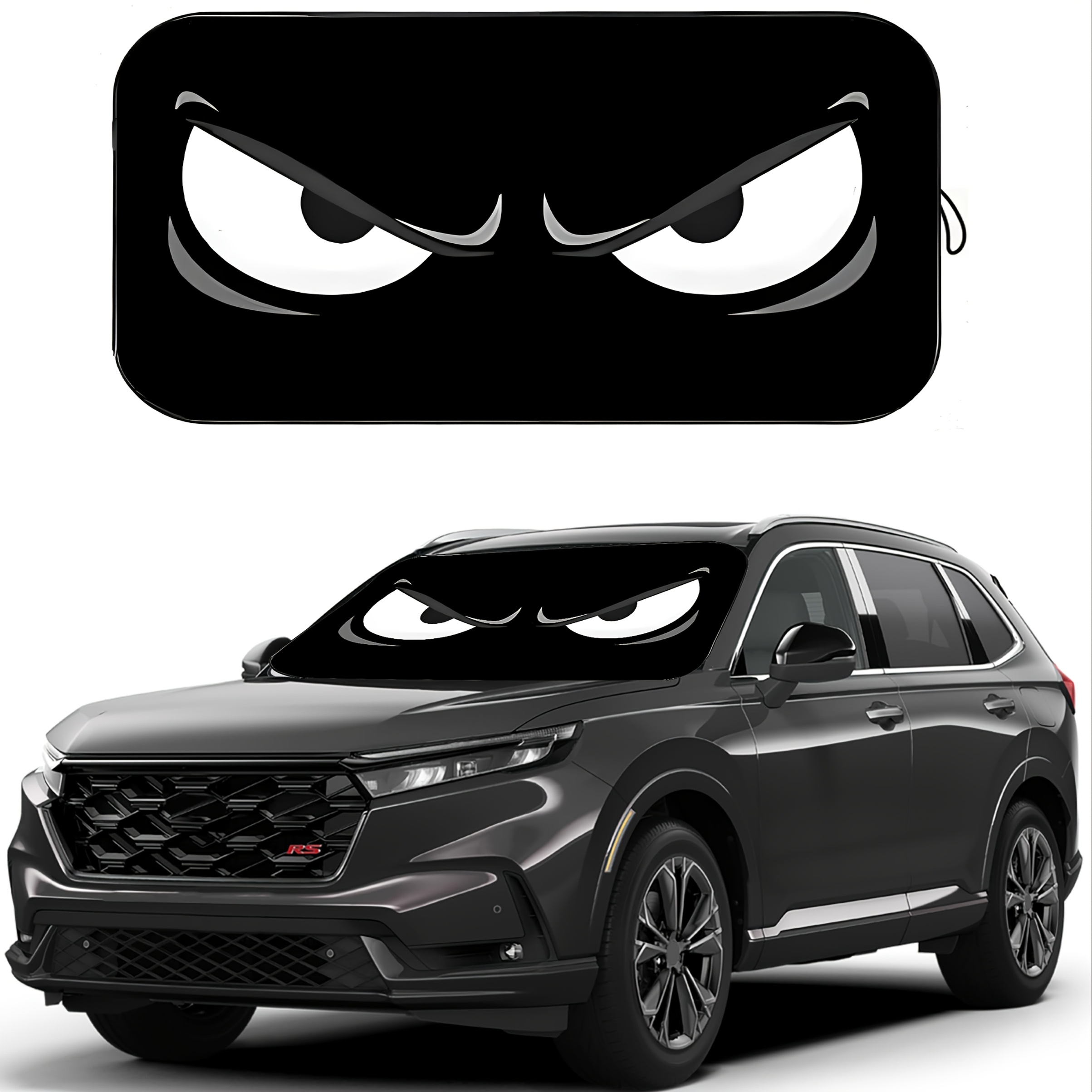 E-shop Schwarze Auto-Sonnenschutz mit Wütendem Augen-Design - Faltbare Windschutzscheibenabdeckung für Sommerhitze & UV-Schutz, Langlebiges