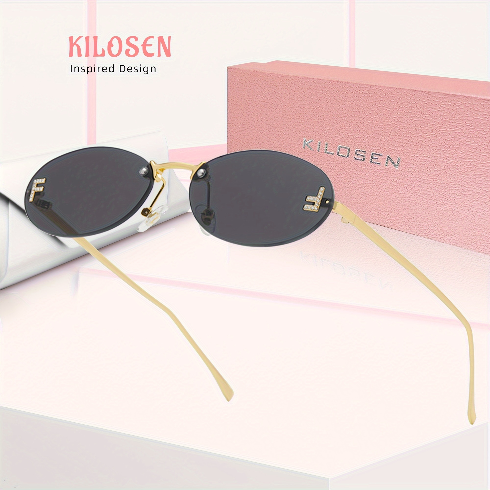 

Kilosen's Rimless Oval Fashion Glasses Gradient Lens Anti Glare Sun Shades For Driving And Beach