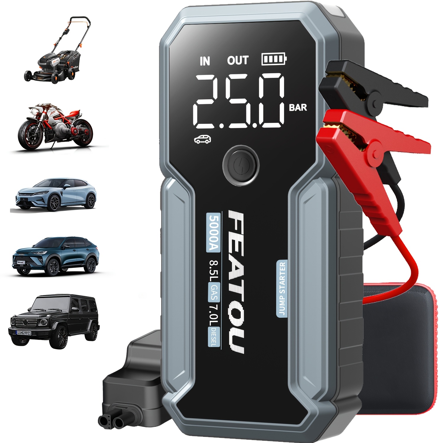 

Featou Portable- 5000a Jump With 3.0 Fast Charging, 9.0l Gas And 8.0l Diesel Engine Support, Multi-functional Emergency Booster, 3000a Jumper 3 In 1, Featou-p140 Portable Power Bank