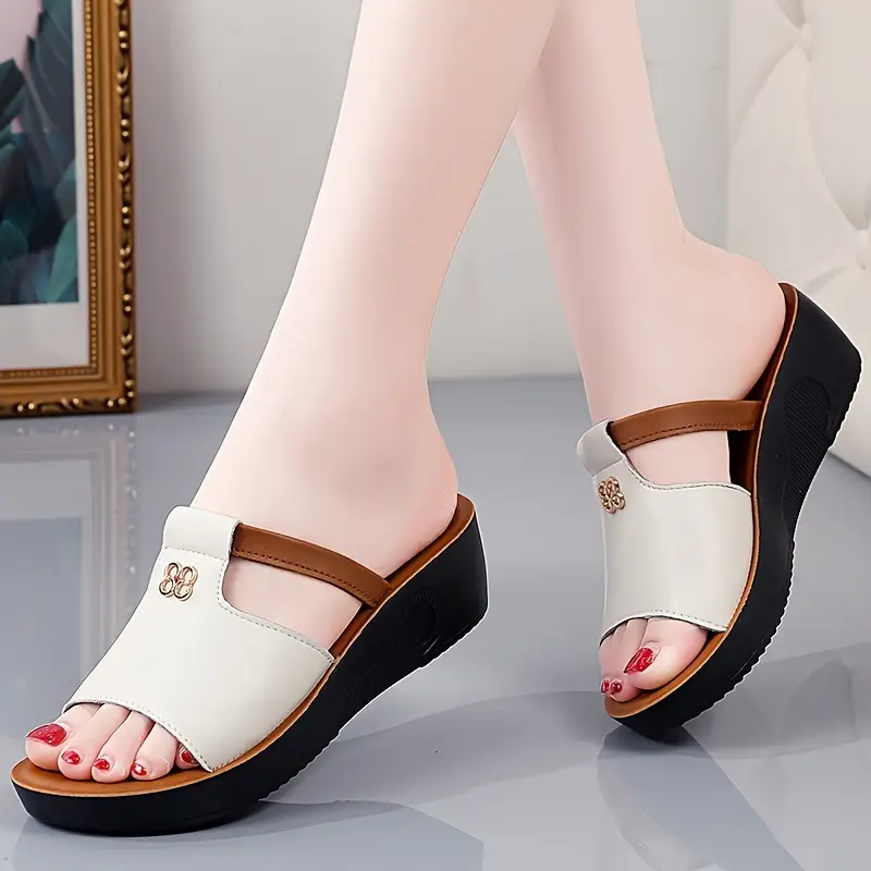 womens wedge heeled sandals casual open toe summer shoes comfortable slip on sandals details 1