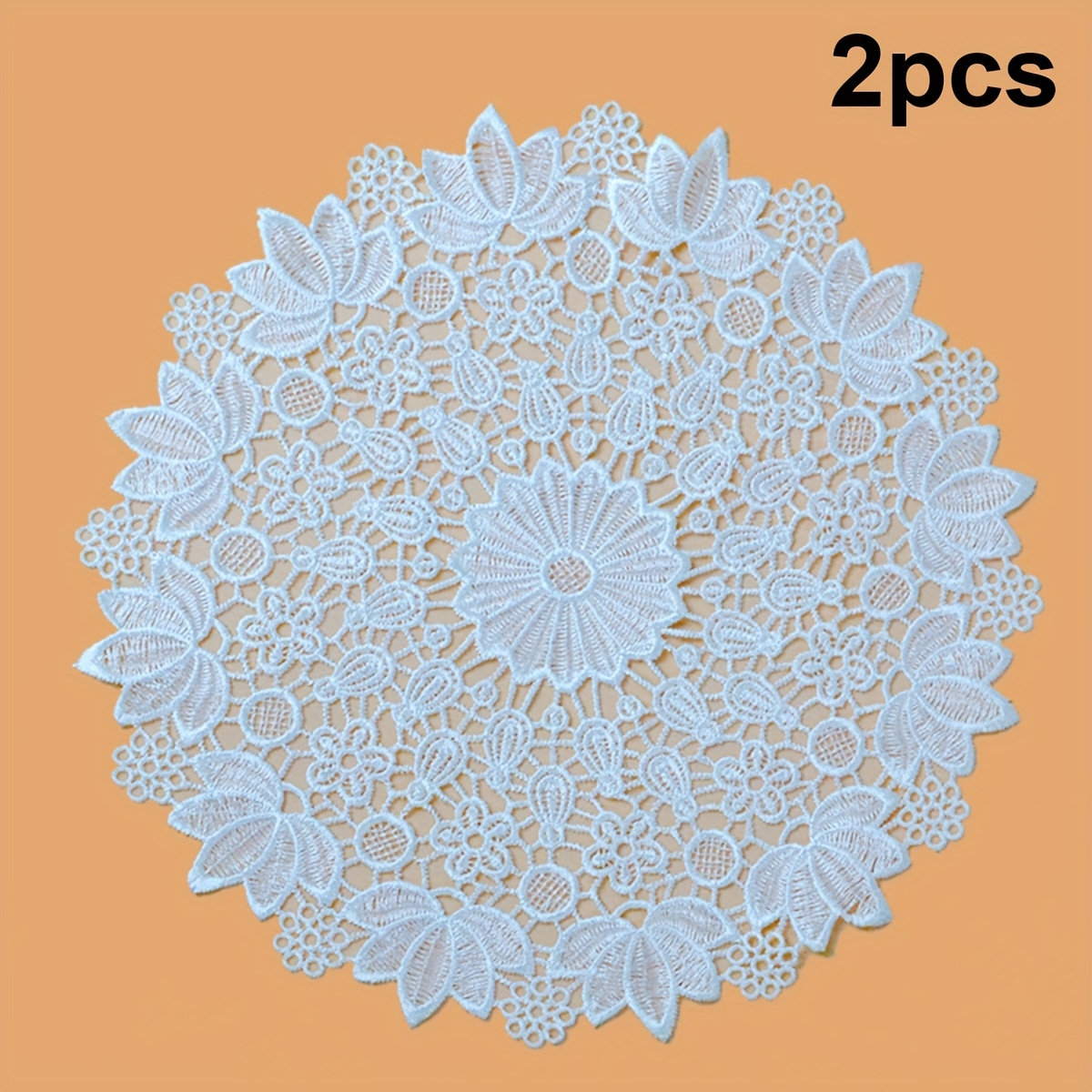 Image of 2pcs Vintage White Lace Crochet Flower Hollow Fabric Anti Scald Table Mat, Plate Mat, Bowl Mat, Vase Decoration Mat, Lamp Mat, Desktop Home Kitchen Decoration. Gift For Halloween And Christmas