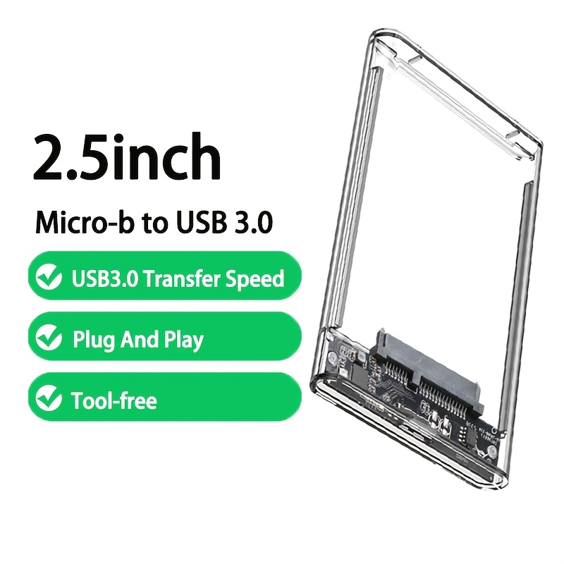 

2.5-inch Sata To Usb 3.0 Portable External Hard Drive Enclosure, 5gbps Transfer , Transparent Mobile Enclosure For Hdd/ssd, Pc/laptop Compatible