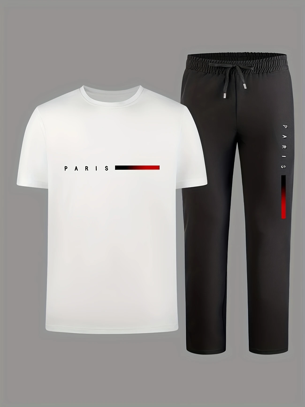 mens casual sports two piece set short sleeve top straight leg pants with paris print fashionable and trendy ideal for summer parties casual and everyday wear short sleeve top print trousers details 28