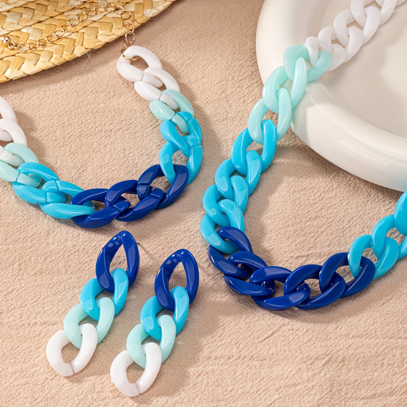 4pcs Resin Chain Necklace Set for Women's Beach Vacation