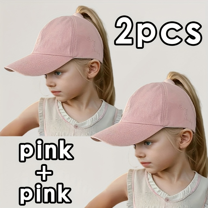 Image of 2pcs Set Hats Summer Thin Empty Boys And Girls Baseball Cap Girls' Ponytail Hat Student Sun Hat Suitable For Daily Outing Outdoor Sports Riding Climbing Suitable For 5 Year Old Children