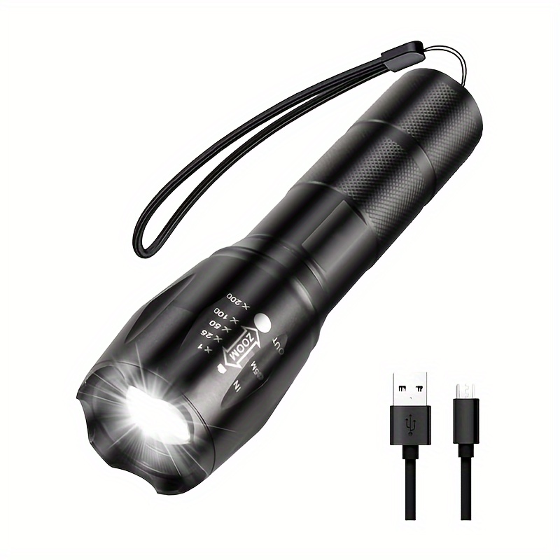 

Aluminum Case Led Flashlight, Usb Rechargeable, High Brightness Tactical Torch, 3 Modes, Focus Zoomable Flash, Portable Flashlight For Camping, Hiking, Outdoor Home Emergency Use