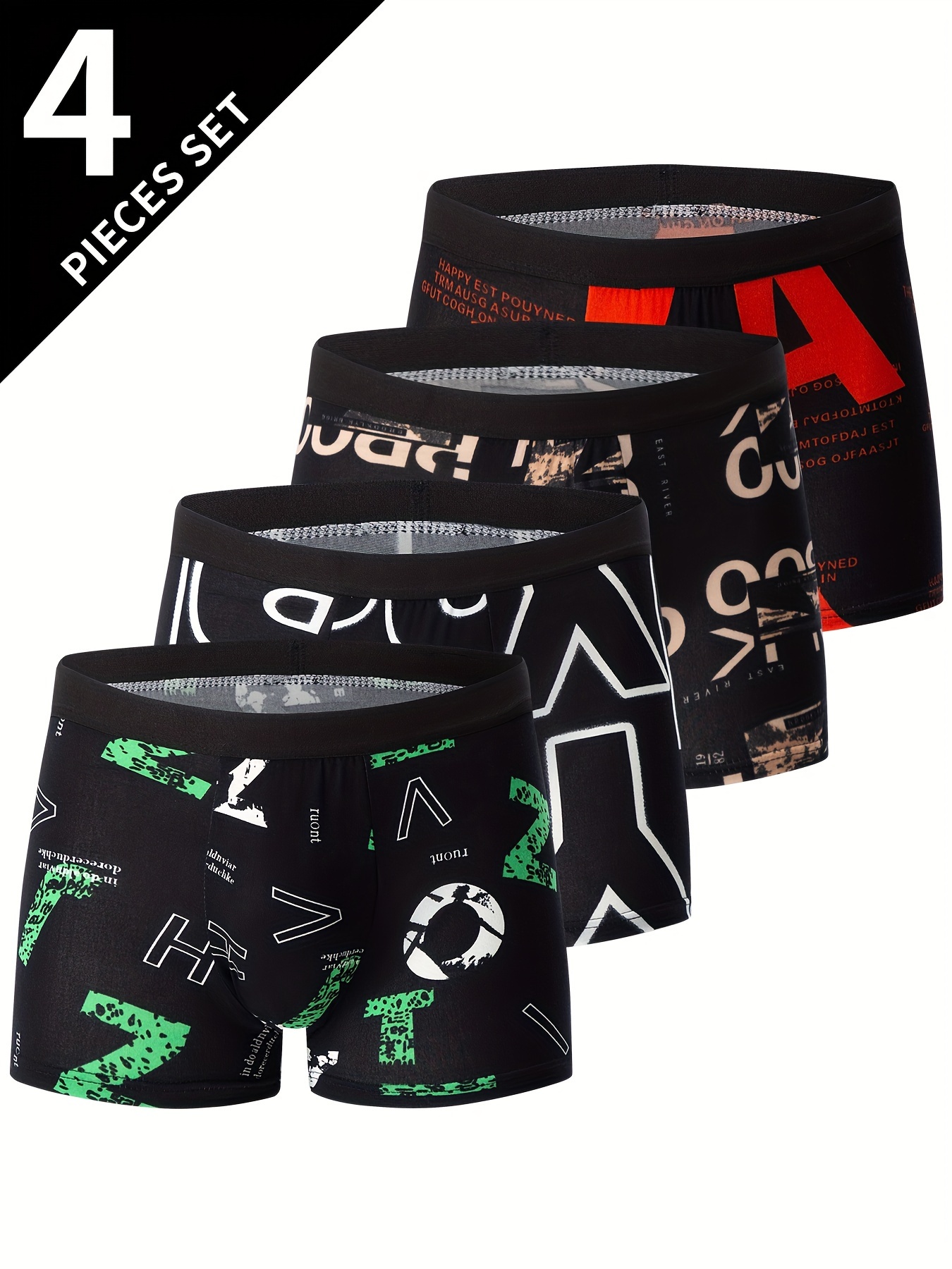 4 boxers antibactériens pour hommes à motif floral, shorts décontractés, respirants, confortables et extensibles