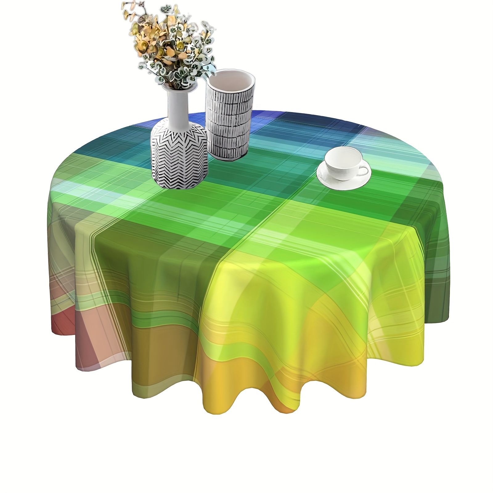 Vintage Rainbow Plaid Polyester Tablecloth - Reusable & Washable For Dining, Kitchen, Birthday Parties, Holidays & Weddings - Indoor/outdoor Use