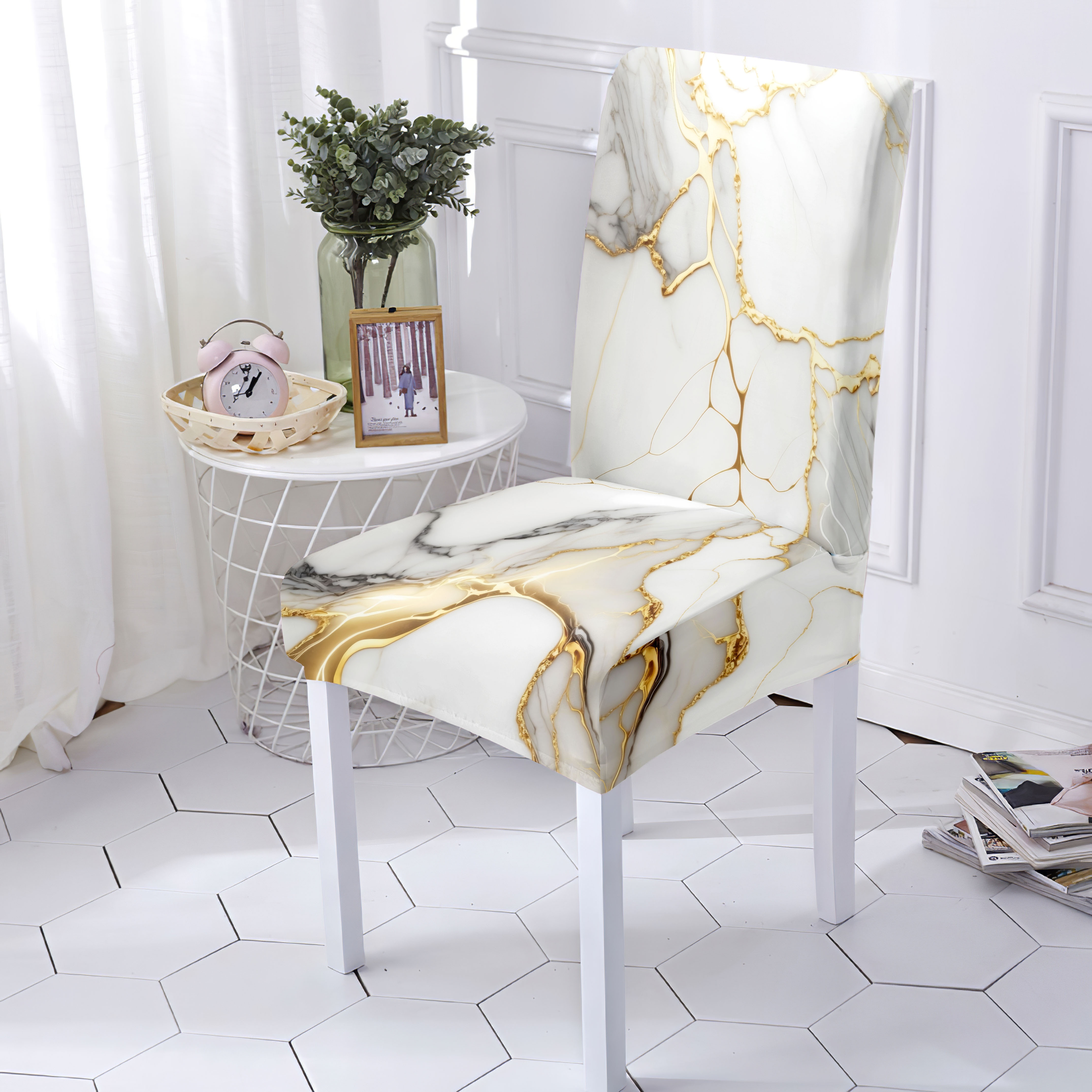Image of 1pc Of Stylish, And Non-slip Elastic Removable And Washable Chair Cover With Print, Suitable For Restaurants, Kitchens, Living Rooms, Hotels, Ceremonies, And Festive Home Decoration