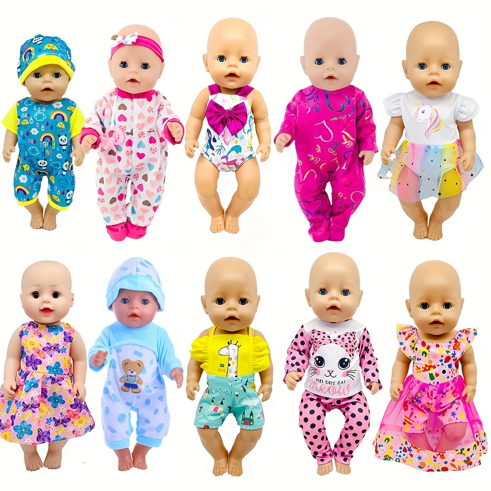 10 Sets Fashion Doll Clothes and Accessories, 40.64 cm Polyester Outfits  with Headbands for New-Born * Dolls, Bitty 38.1cm & American 45.72cm Dolls  - Mixed Color Dress Up Ensemble (Doll Not Included)