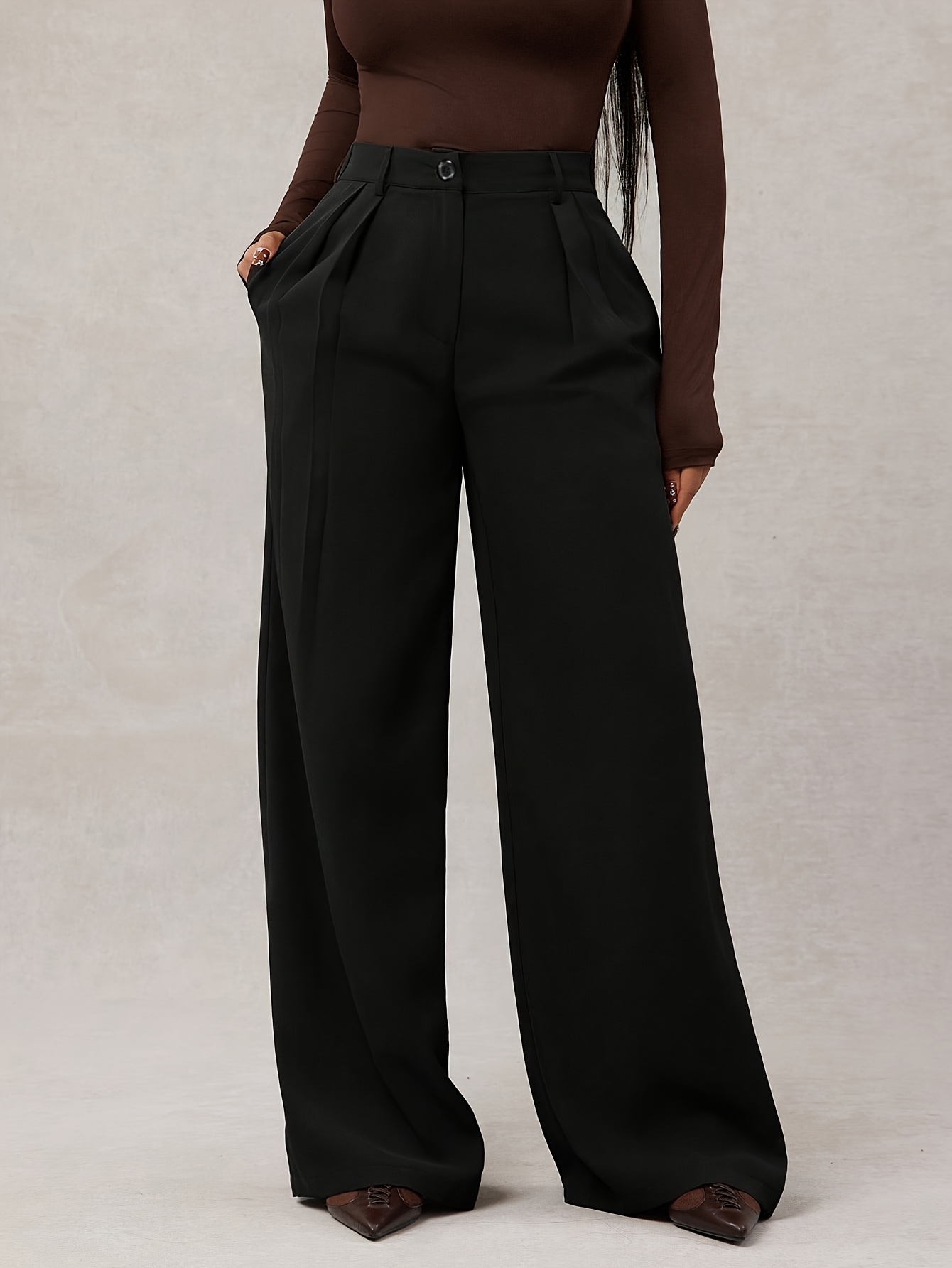 womens high waisted oversized wide leg pants beltless suit - Temu Cyprus