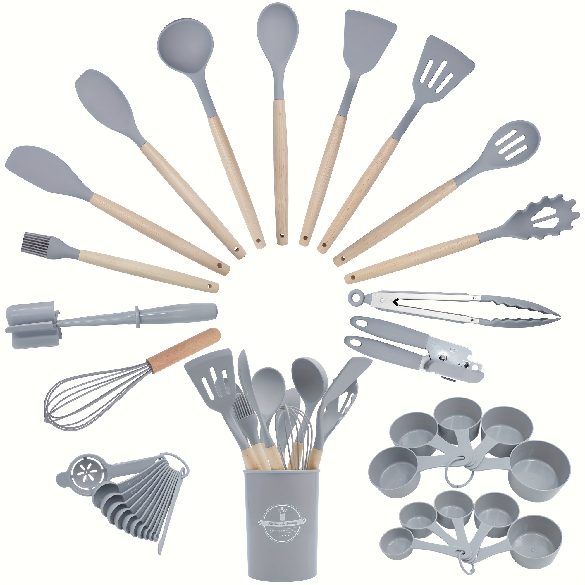 

36-piece Premium Silicone Kitchen Utensil Set Ergonomic Wooden Handles Heat-resistant Easy Cooking