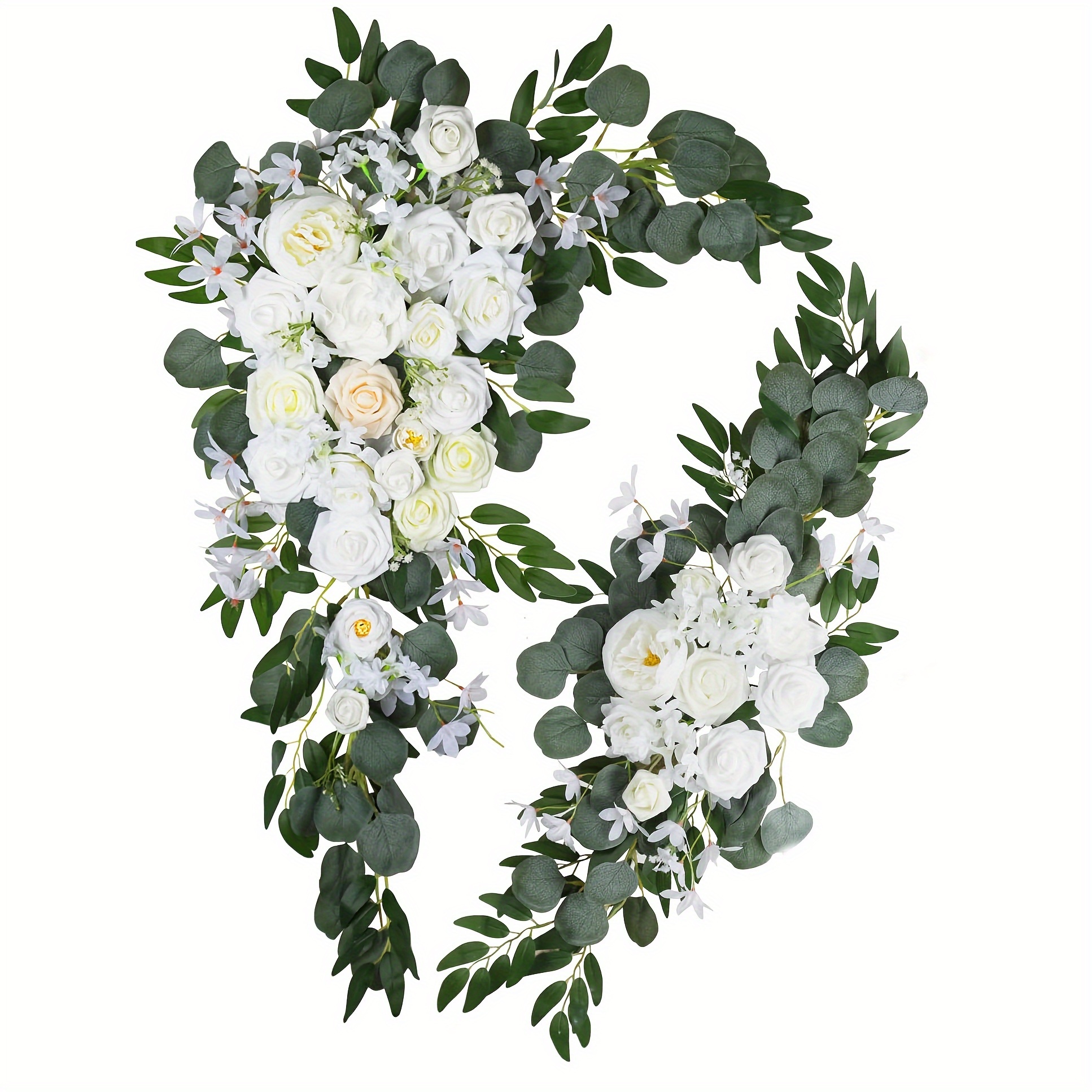 Image of 2 Pcswedding Arch Flowers Kit Flower And White Wedding Arch Drapes, White Arch Flowers Decoration For Wedding Ceremony Floral Arrangement Reception Backdrop