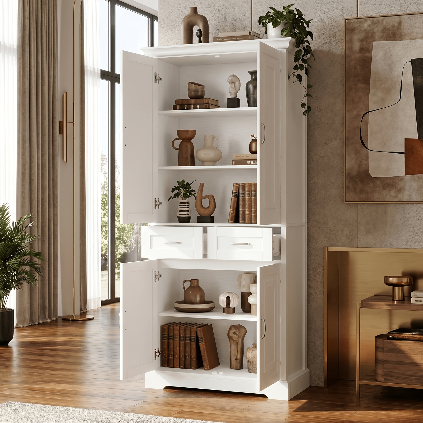 Image of Kealive Chest Of Drawers, Kitchen Cupboard Tall Cabinet Freestanding Pantry Larder Cupboard Sideboard And Drawers For Living Room Dining Room Bathroom In 2 Package, Storage Drawer Units