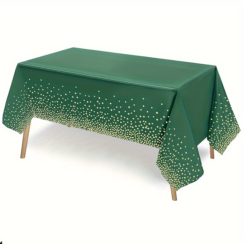 

1pcs/2pcs Green Party Plastic Tablecloth With Golden Print And Colorful Confetti, Disposable, Suitable For Birthday Party, Wedding Dinner Decoration Rectangular Table