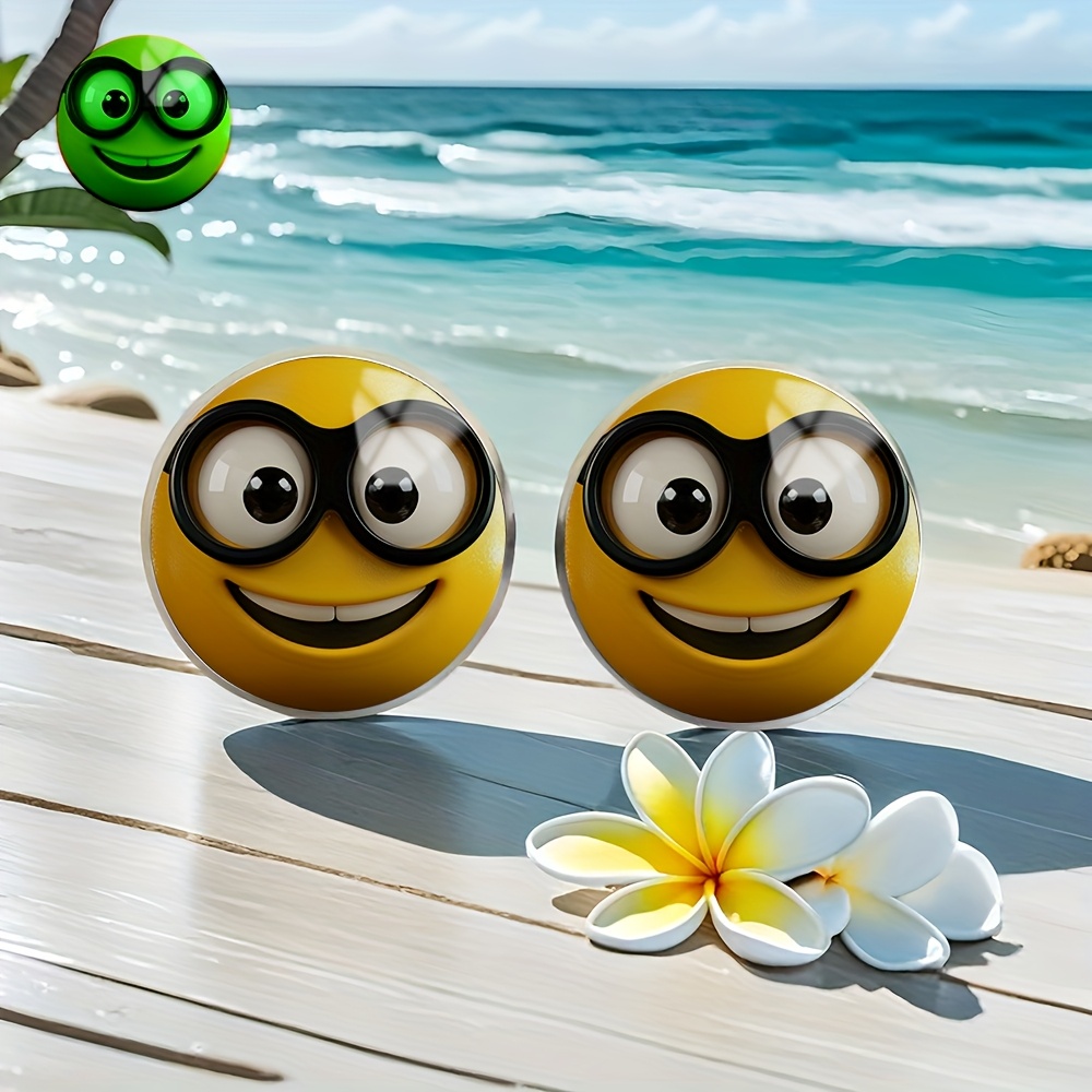 TEMU Glasses-wearing Yellow Face Stud Earrings, Available In Luminous And Fluorescent Styles, Made Of Alloy With Glass Inlays. A Fun And Cute Gift, A