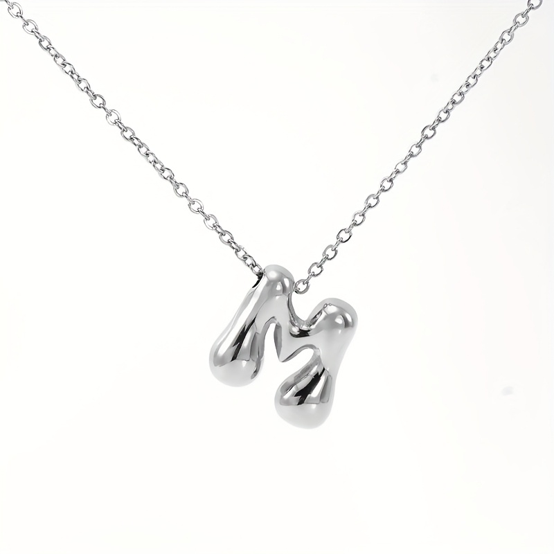 E-shop Edelstahl 26-Buchstaben Anhänger Halskette mit Glatter Blasen-Design, Minimalistische Kragenketten für Männer und Frauen - Geschenk zur Lässigen