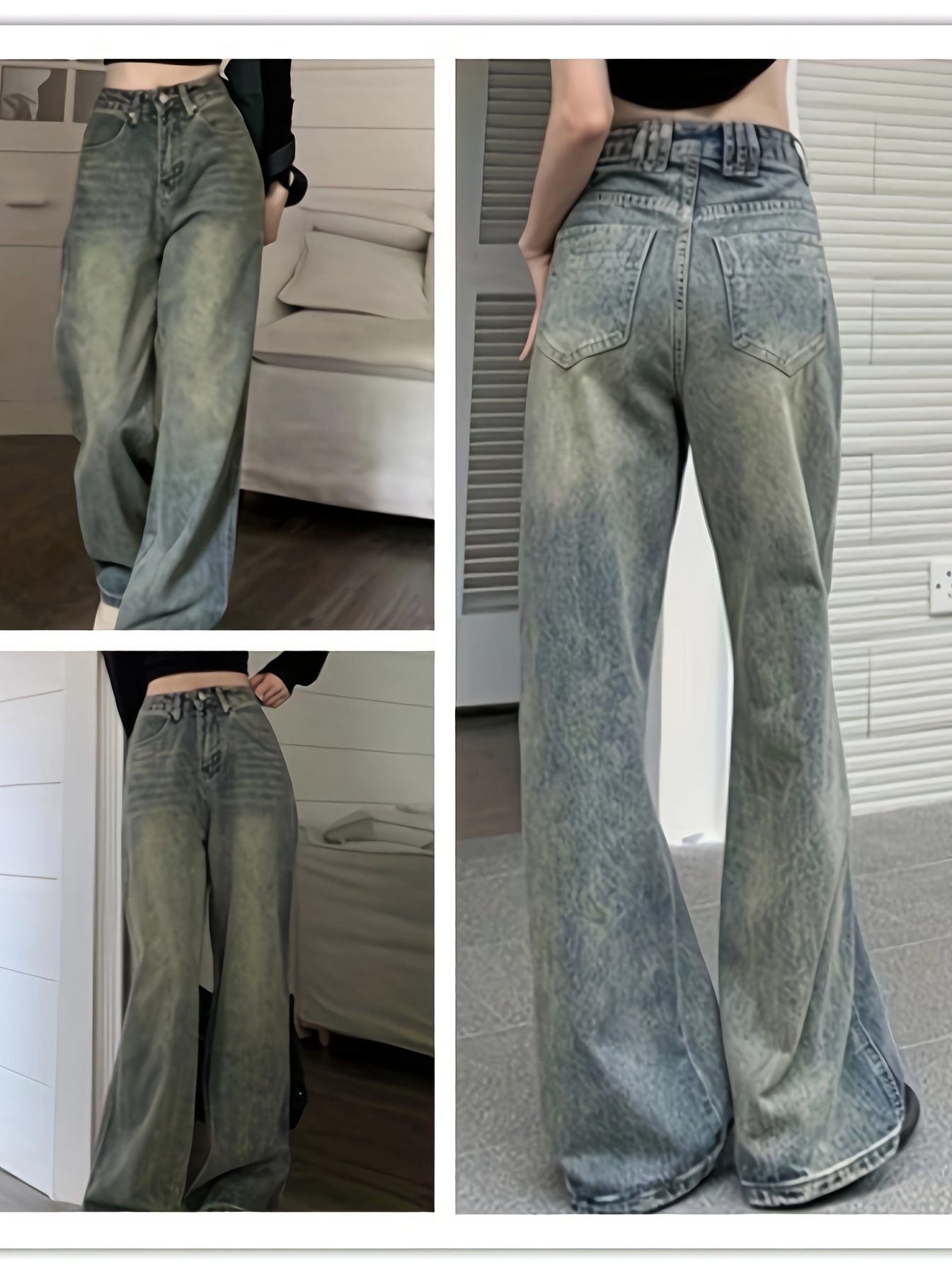 loose vintage   high waist straight leg floor length pants for women
