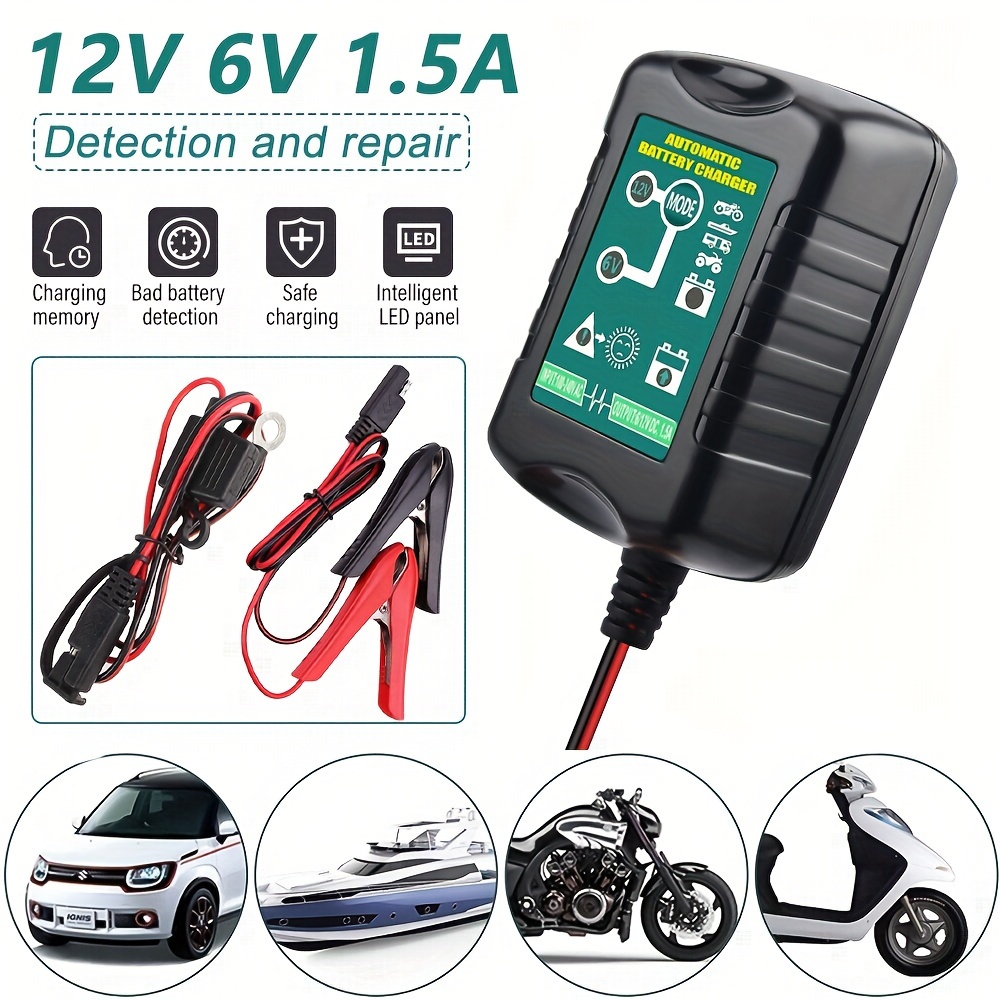 

6v 12v 1.5a Battery Charger, Fully Automatic, Smart Trickle Charger, Battery Maintainer For Car, Automotive, Motorcycle, Lawn Mower, Marine, Boat, Atv, Sla Agm Gel Lead Acid Battery